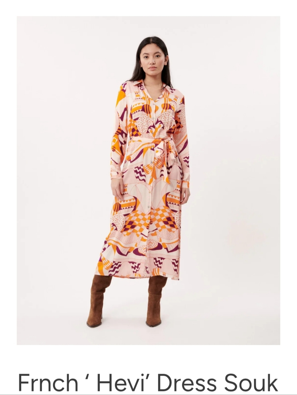 FRNCH Paris Hevi Dress Made in Italy Long Mod Retro Shirtdress Sz Medium